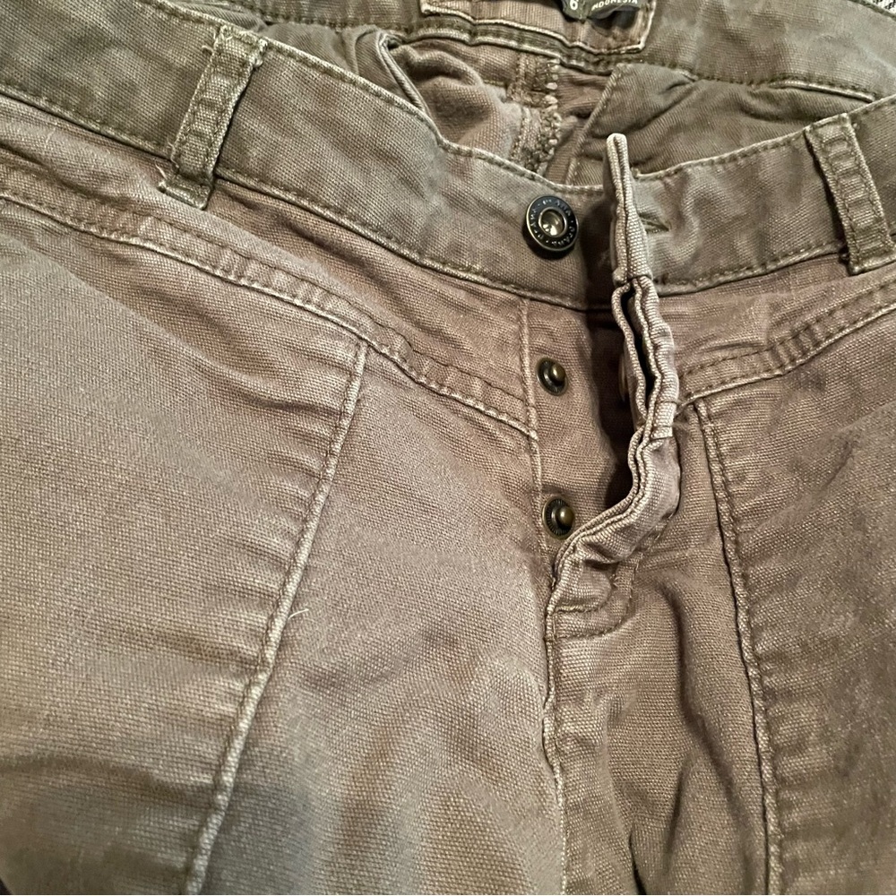 Prana Women’s Cropped Tan Pants Mid Rise Organic Cotton Blend size 6 Snap Fly - Picture 4 of 9